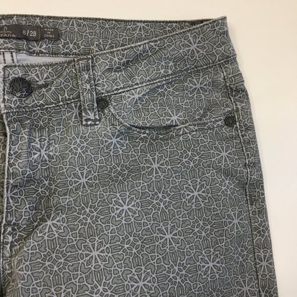 PRANA Gray Print Organic Cotton Blend 5 Pocket Logo Hardware Jeans - Picture 6 of 12
